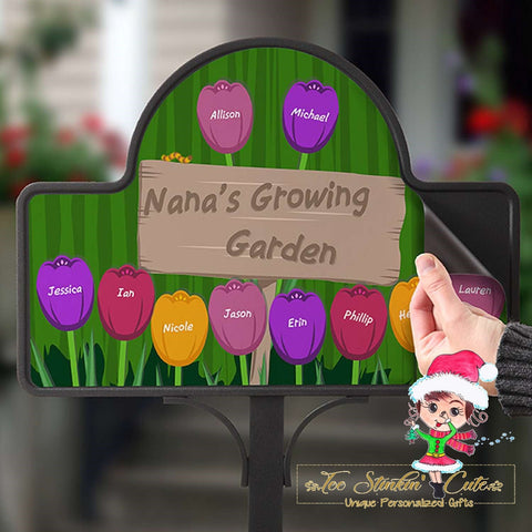 Personalized Custom Magnetic Yard Stake Family Garden Sign Tulips Flowers Floral