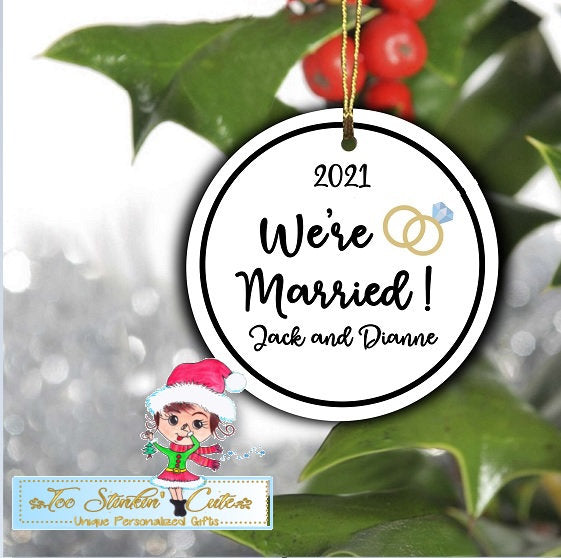 Personalized ANY NAMES + DATES Hardboard We're Engaged! Christmas Ornament/ Custom Couple's Ornament/ Unique Gift/ Engaged/ Wedding/ Couple