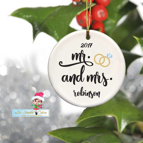 Personalized ANY NAMES + DATES Ceramic Mr. and Mrs. Christmas Ornament/ Custom Couple's Ornament/ Unique Gift/ Engaged/ Wedding/ Couple