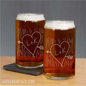 Engraved Tree Carving Couple Personalized Beer Can Glass