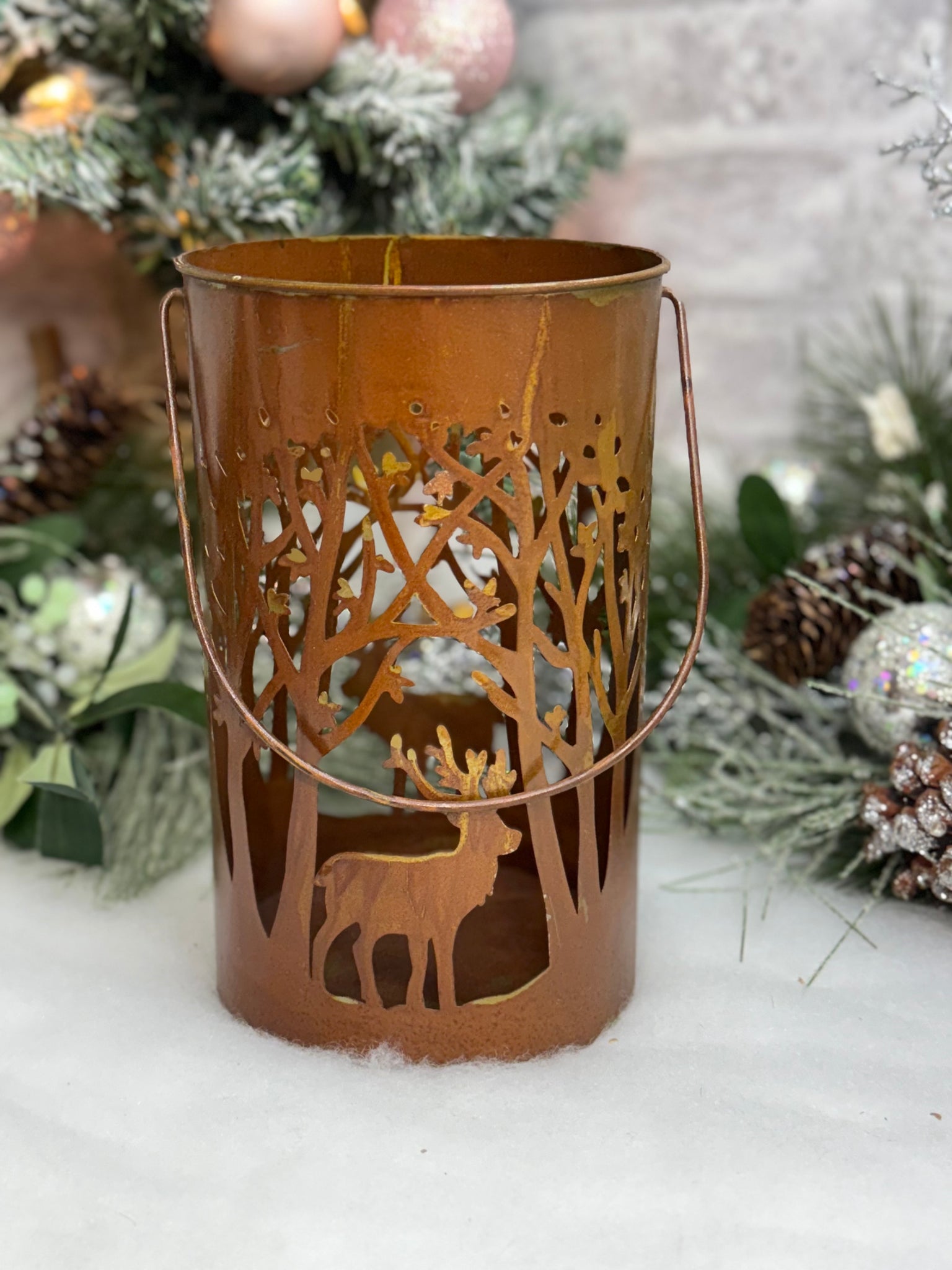 Rustic Holiday Weathered Winter Silhouette Pail