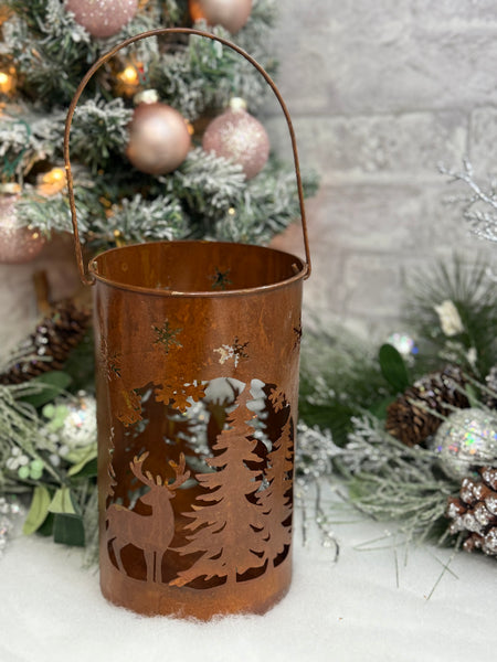Rustic Holiday Weathered Winter Silhouette Pail