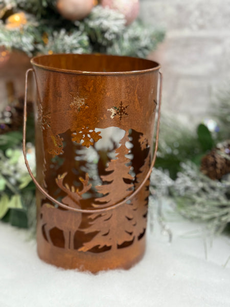 Rustic Holiday Weathered Winter Silhouette Pail