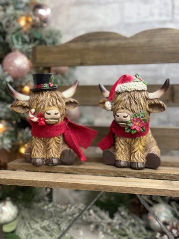 Christmas Highland Cow Tabletop Figurines