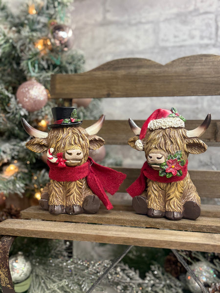 Christmas Highland Cow Tabletop Figurines