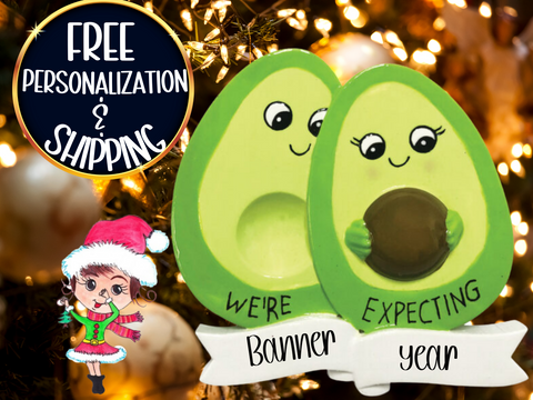 Expecting Avocado Family of 3 Personalized Christmas Ornament