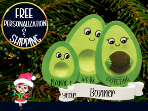 Expecting Avocado Family of 4 Personalized Christmas Ornament