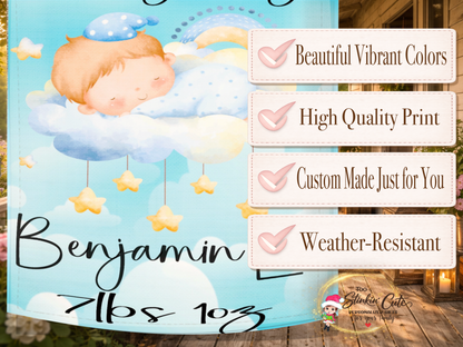 Personalized Welcome Home Baby Boy Garden Flag | Custom Newborn Announcement Flag