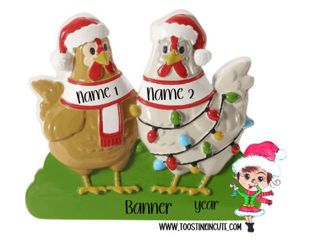 Personalized Chicken Family of 2 Christmas Ornament