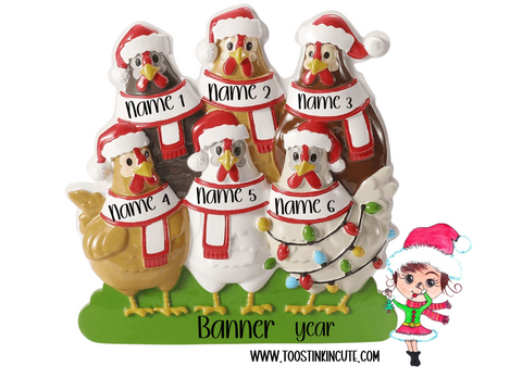 Personalized Chicken Family of 6 Christmas Ornament