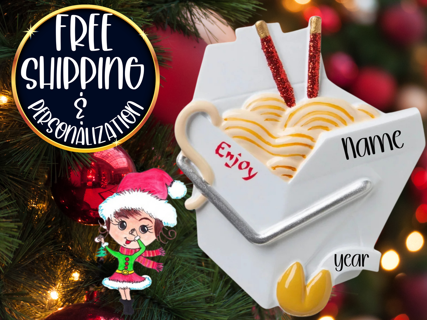 Chinese Take Out Fast Food Personalized Christmas Ornament