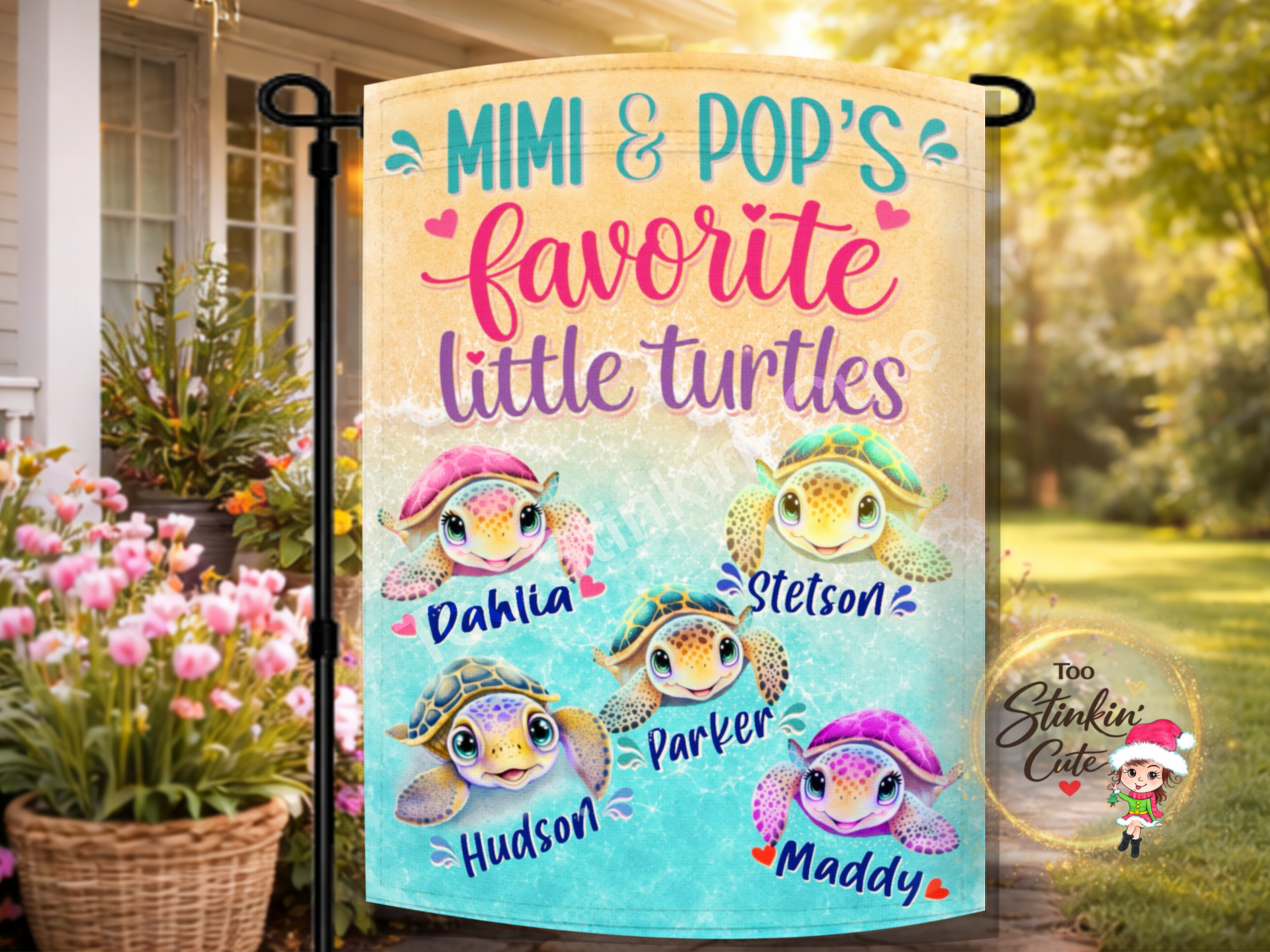 Personalized sea turtle grandparents garden flag
