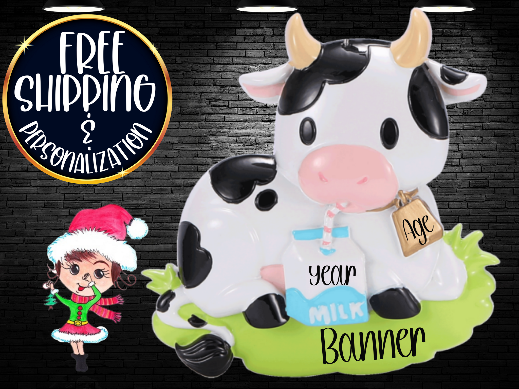 Cow with Milk Personalized Christmas Ornament