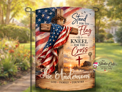 Personalized patriotic farmhouse decor flag for porch and garden