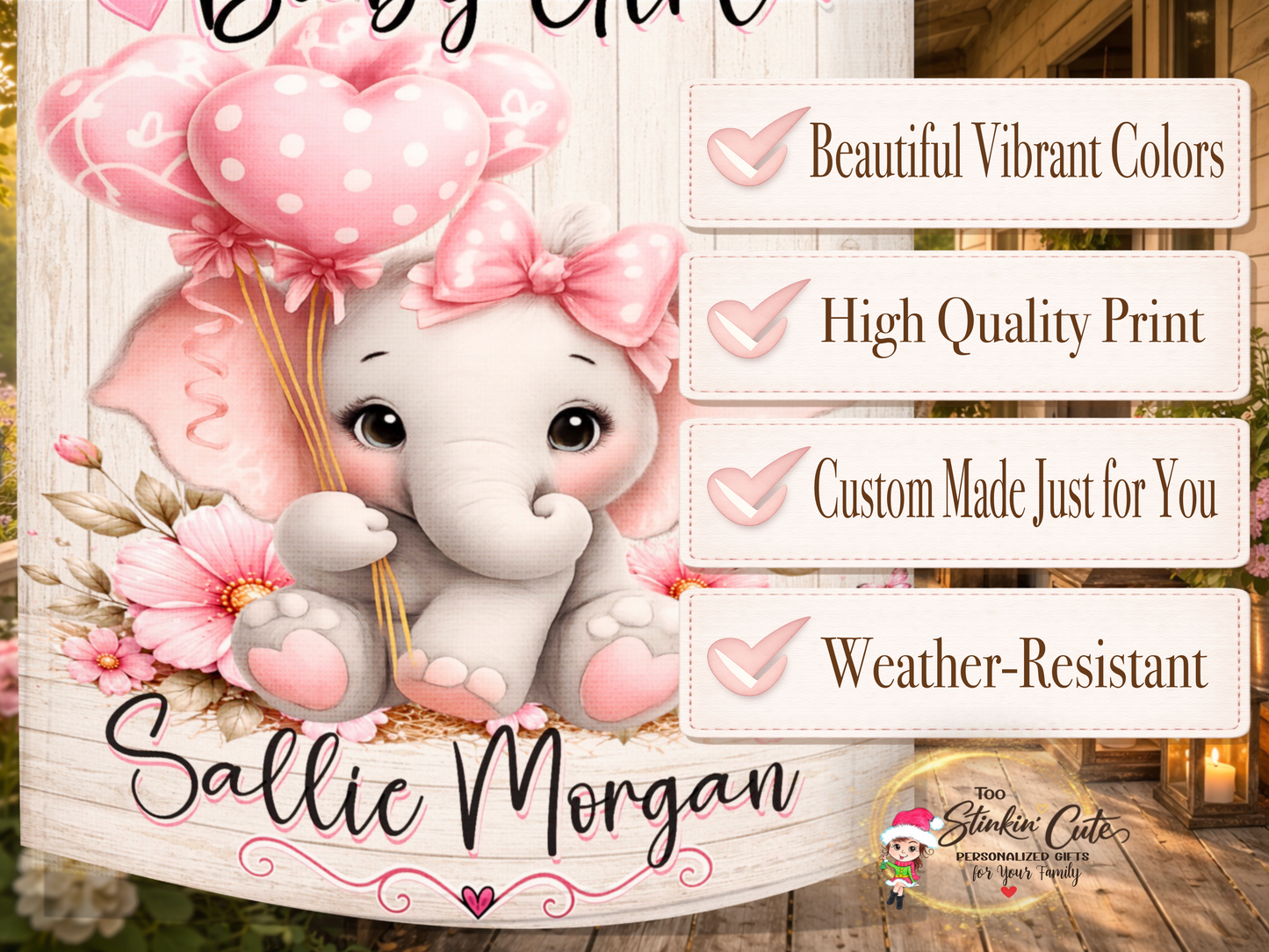 Welcome home baby girl outdoor flag with custom newborn name