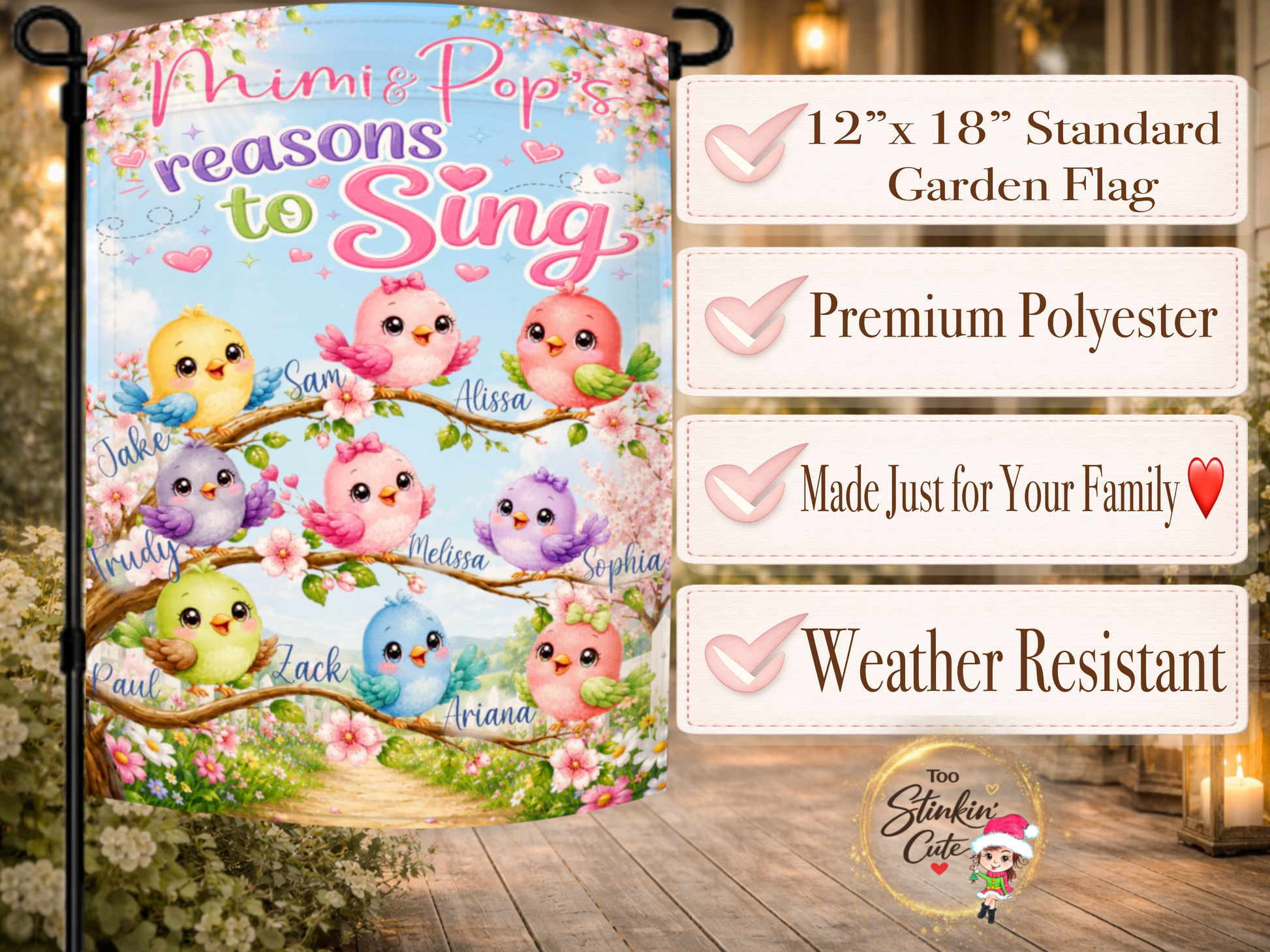 Spring floral bird personalized porch flag