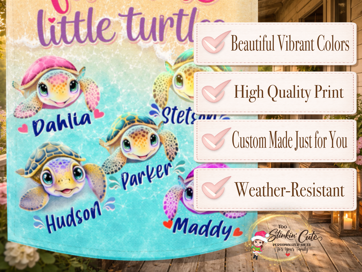 Grandkids turtle personalized porch flag
