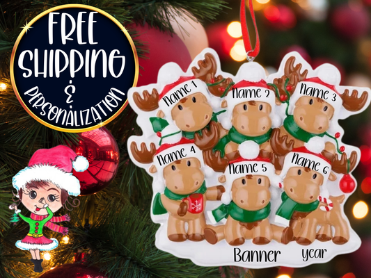 Moose Family of 6 Personalized Ornament