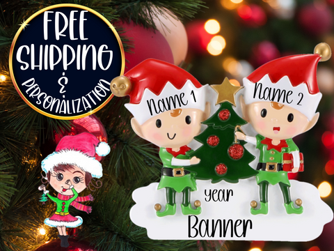 Elf Family of 2 Personalized Ornament