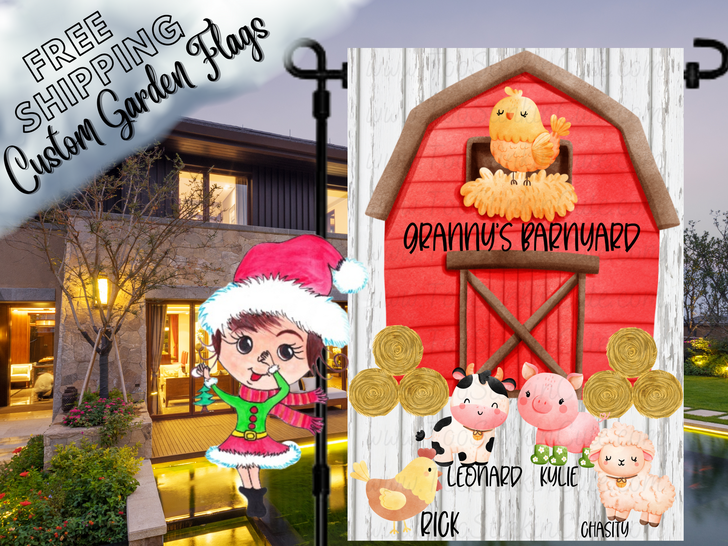 Custom Personalized Farm Animal Barnyard Garden Flag