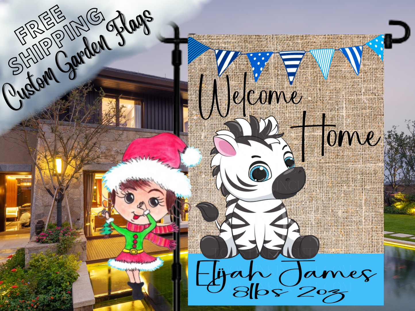 Baby Boy Zebra Garden Flag, Newborn Baby Flag