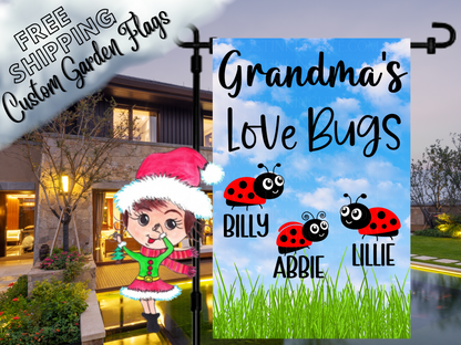 Grandma's Ladybug Garden Flag