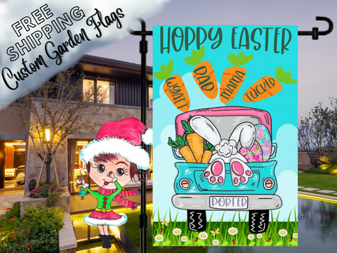 Easter Bunny Truck Personalized Garden Flag