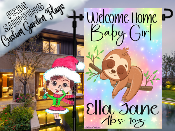 Sloth Baby Girl Garden Flag