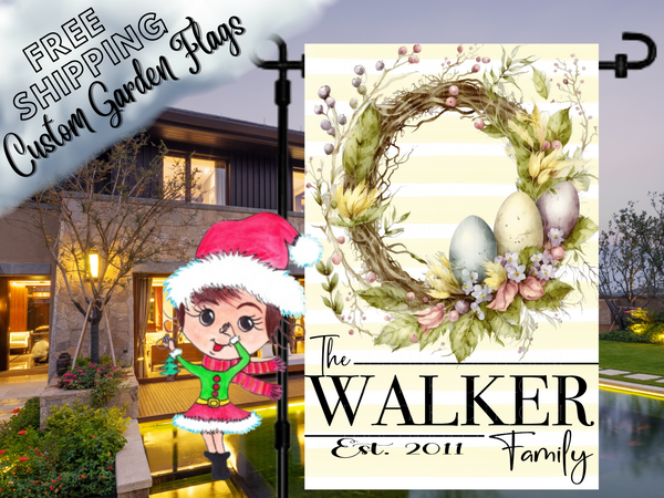 Easter Egg Wreath Personalized Garden Flag