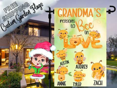 Grandma's Reasons to Bee in Love,Bee Flag,Garden Decor,Bee Garden Flag,Spring Garden Flag,Grandkid Flag,Grandma's Garden,Gift for Grandma
