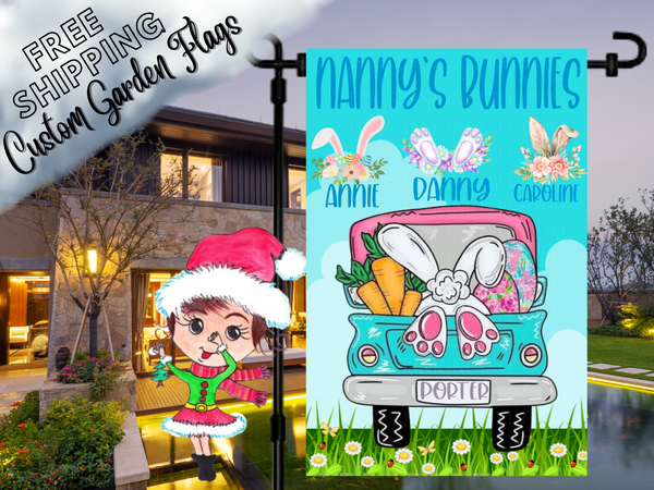 Easter Truck Bunny Ears Personalized Garden Flag