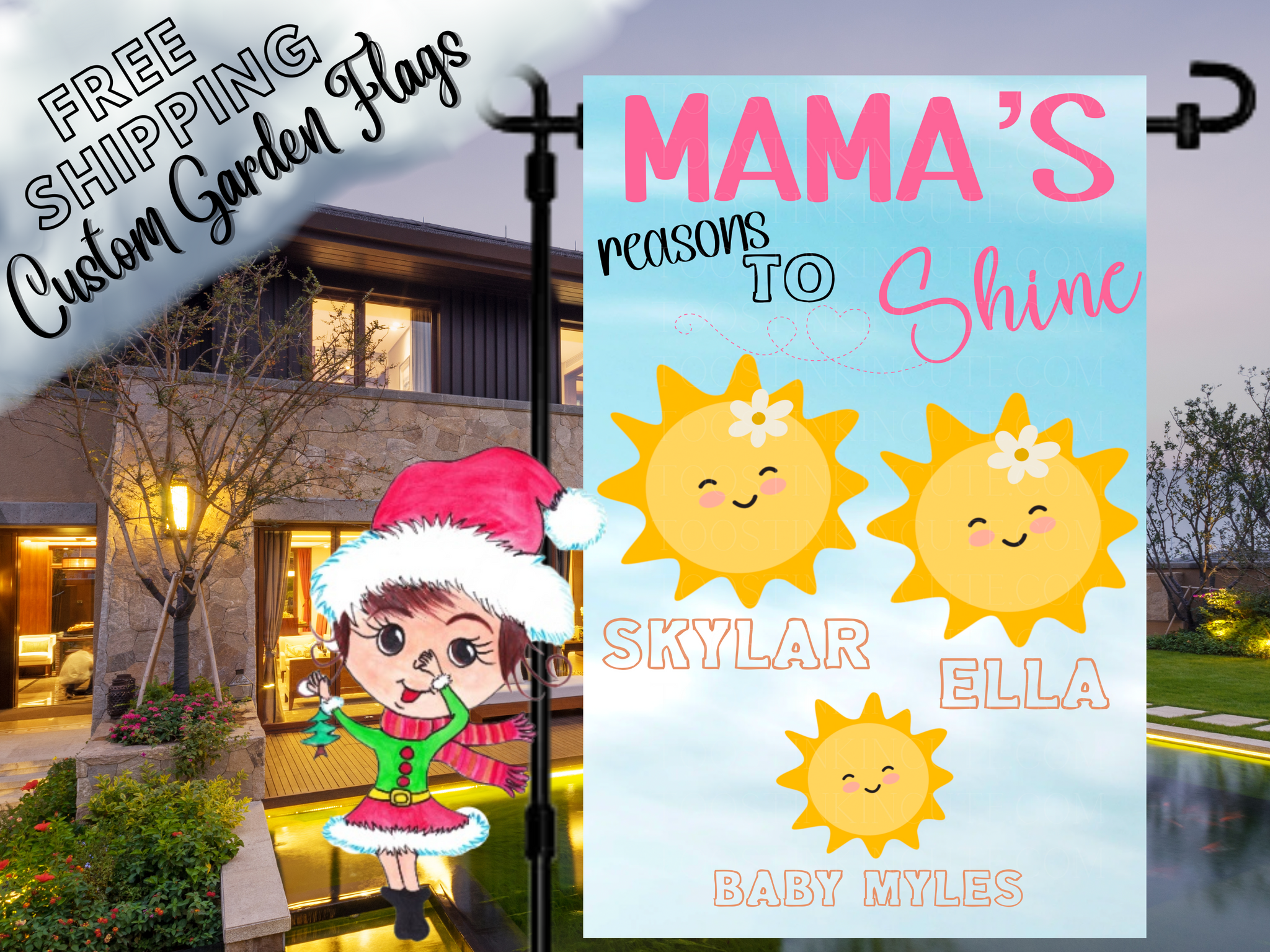 Grandma's Reasons to Shine Garden Flag.Grandma's Flag,Mothers Day Flag,Reasons to Bee Happy,Mimi's Garden,Custom Garden Flag,Grandkid Flag