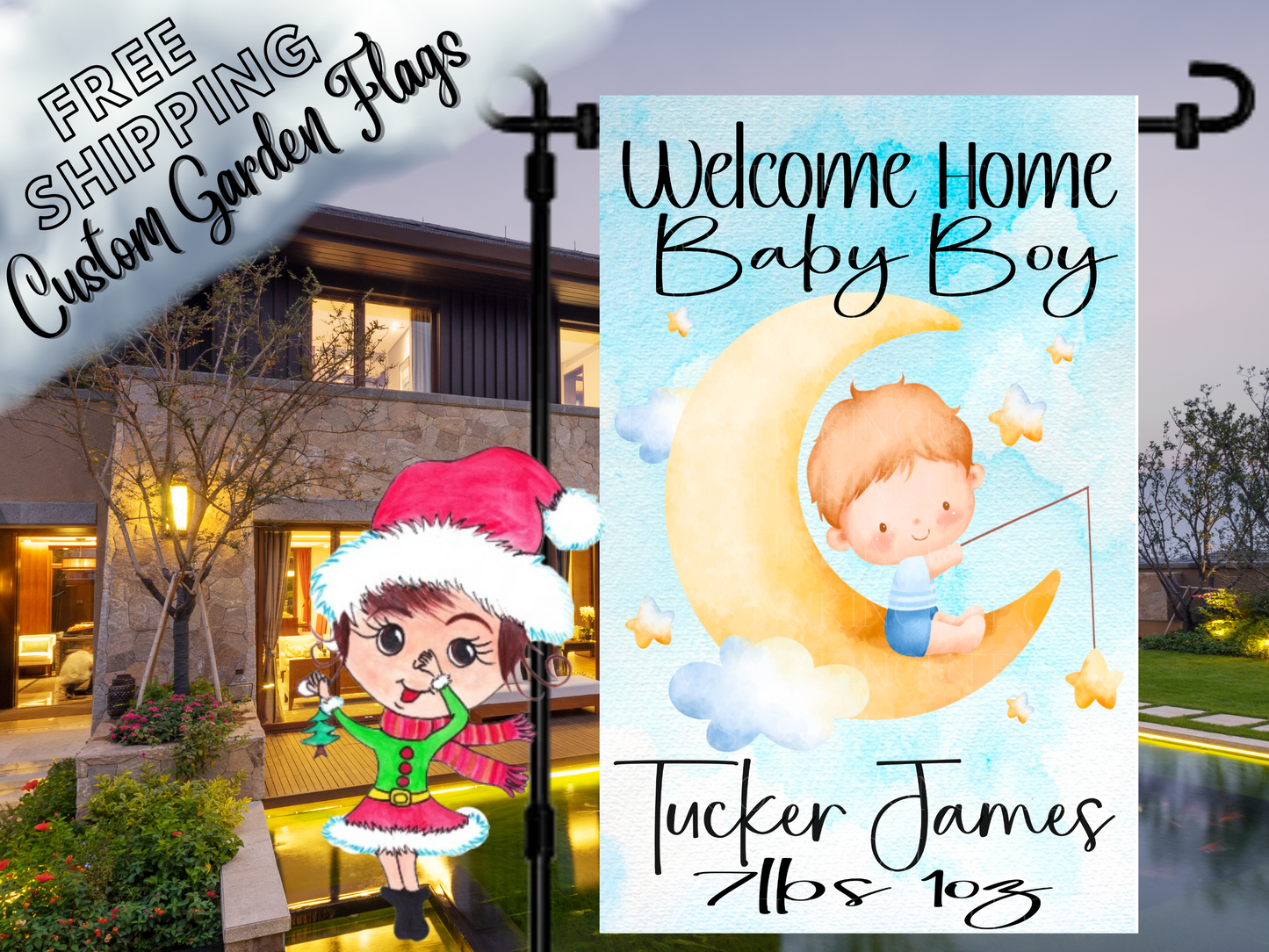 Welcome Home New Baby Boy on Cloud Garden Flag