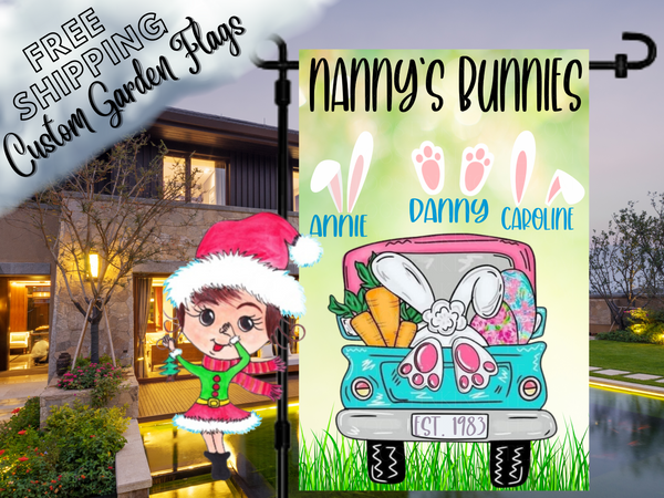 Easter Truck Personalized Garden Flag