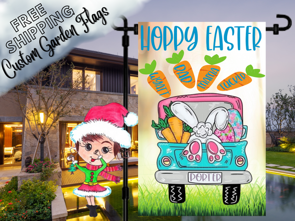 Easter Bunny Truck Personalized Garden Flag