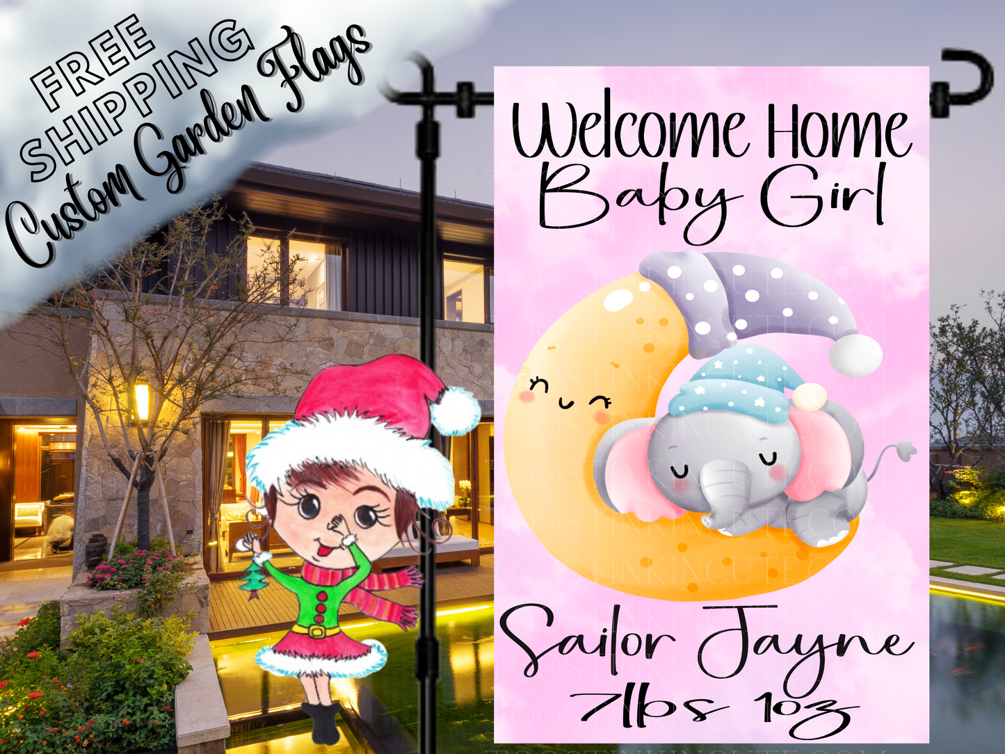 New Baby Girl Garden Flag, Baby Announcement Flag