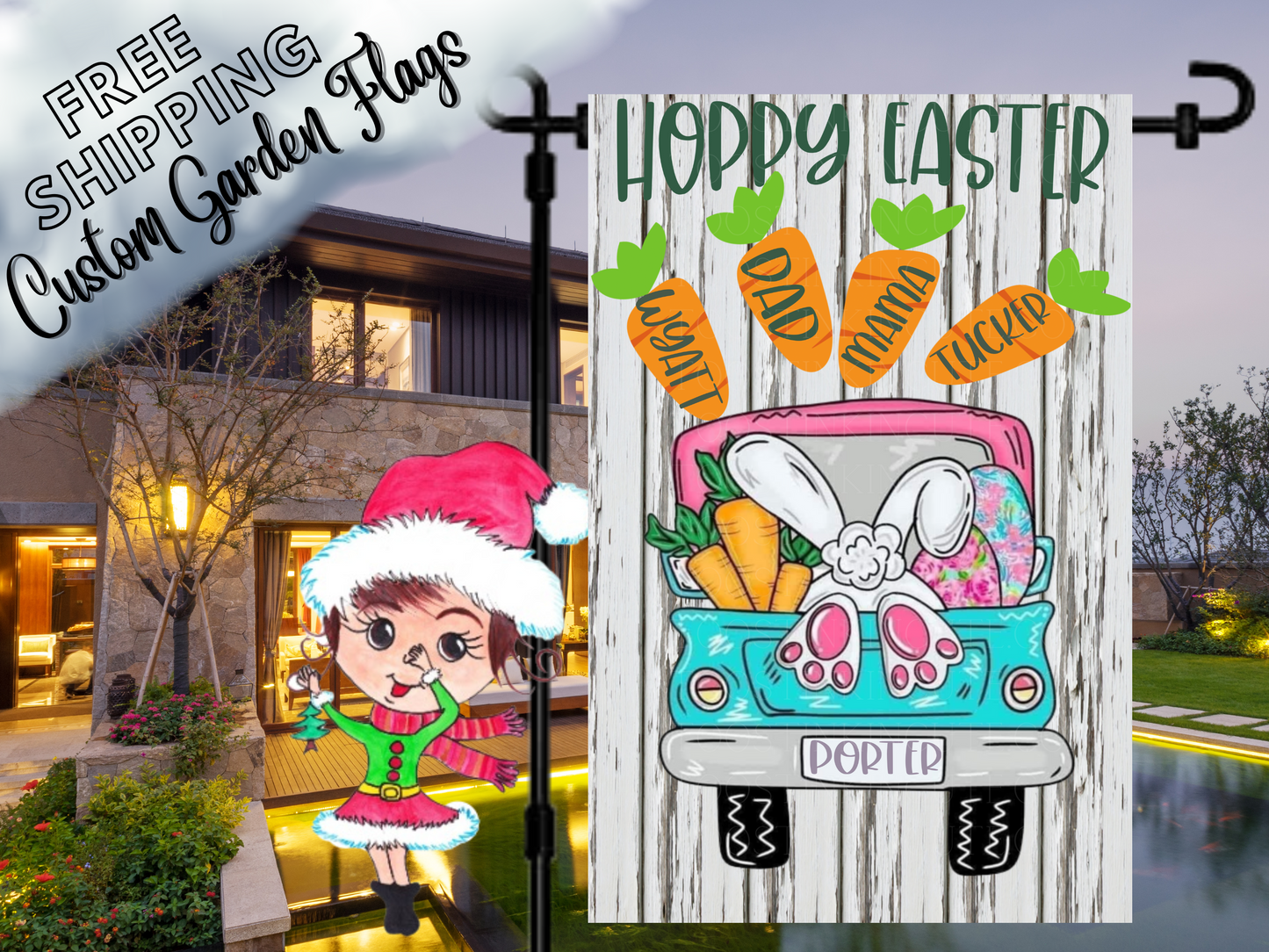 Easter Bunny Truck Personalized Garden Flag