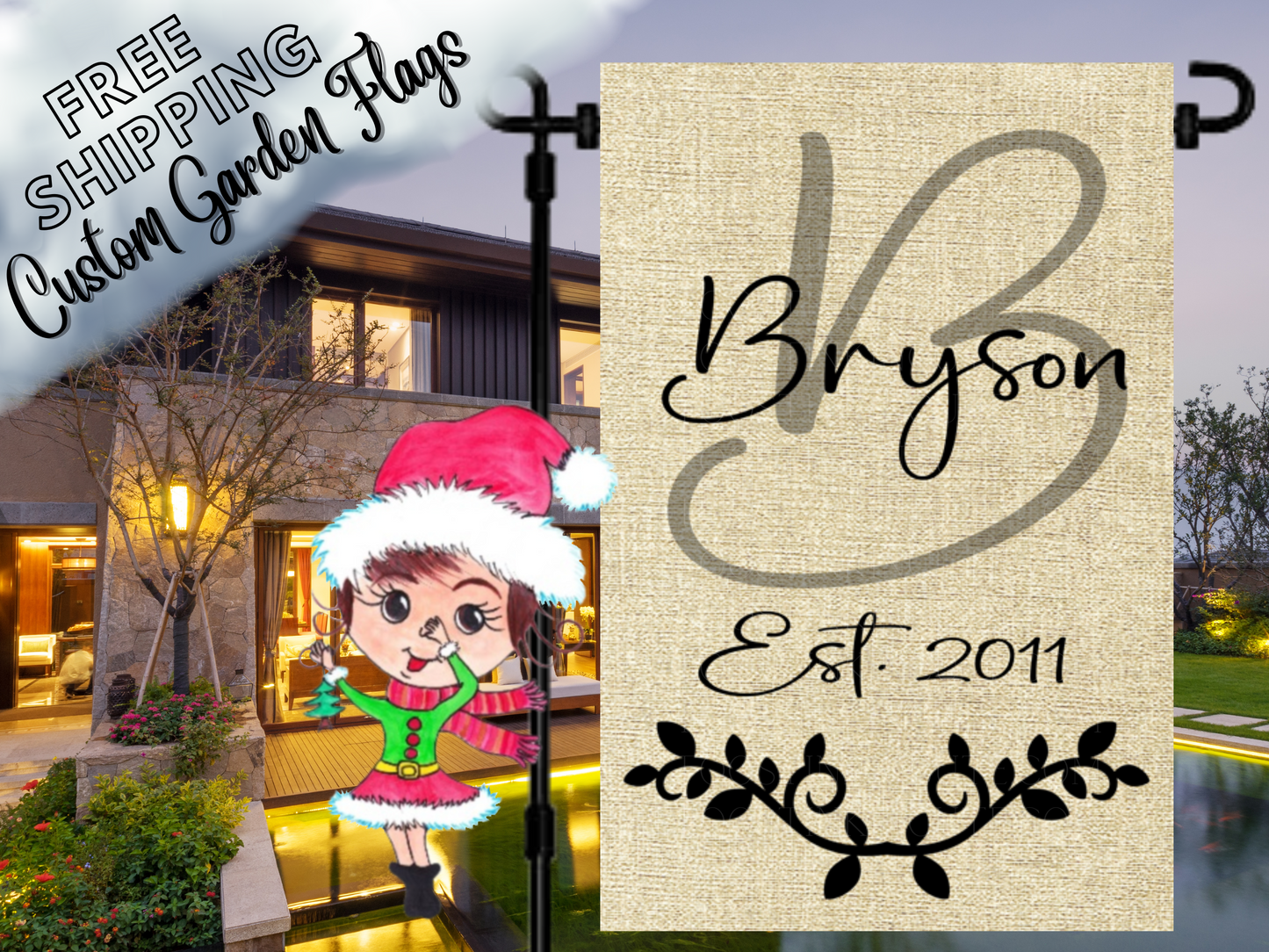 Burlap Monogram Flag, Family Name Garden Flag
