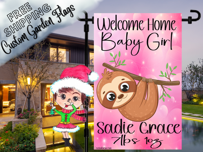 Sloth Baby Girl Garden Flag