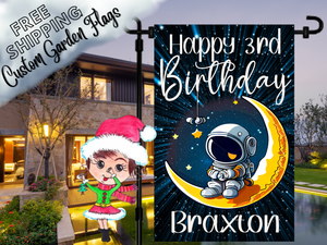 Astronaut Moon Flag,Outer Space Birthday Flag,Birthday Banner,Outer Space Party,Galaxy Birthday,Moon Birthday,Blast Off Birthday,Rocket Ship