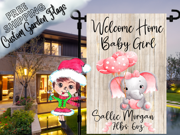 Personalized Welcome Home Baby Garden Flag, Baby Elephant Flag