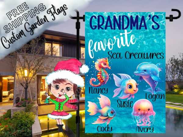 Grandma's Favorite Sea Creatures Garden Flag, Grandma Garden Flag