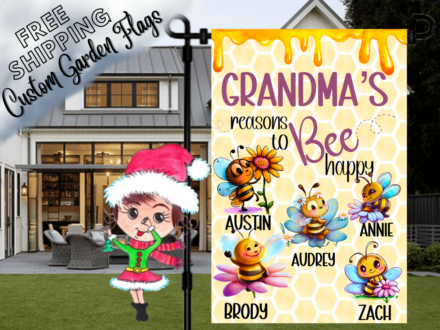 Grandma's Reasons to Bee Happy, Bee Garden Flag