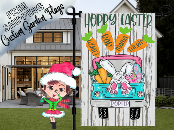 Easter Bunny Truck Personalized Garden Flag