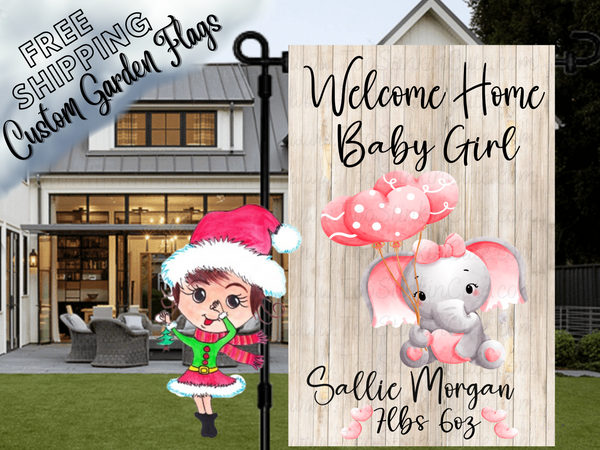 Personalized Welcome Home Baby Garden Flag, Baby Elephant Flag