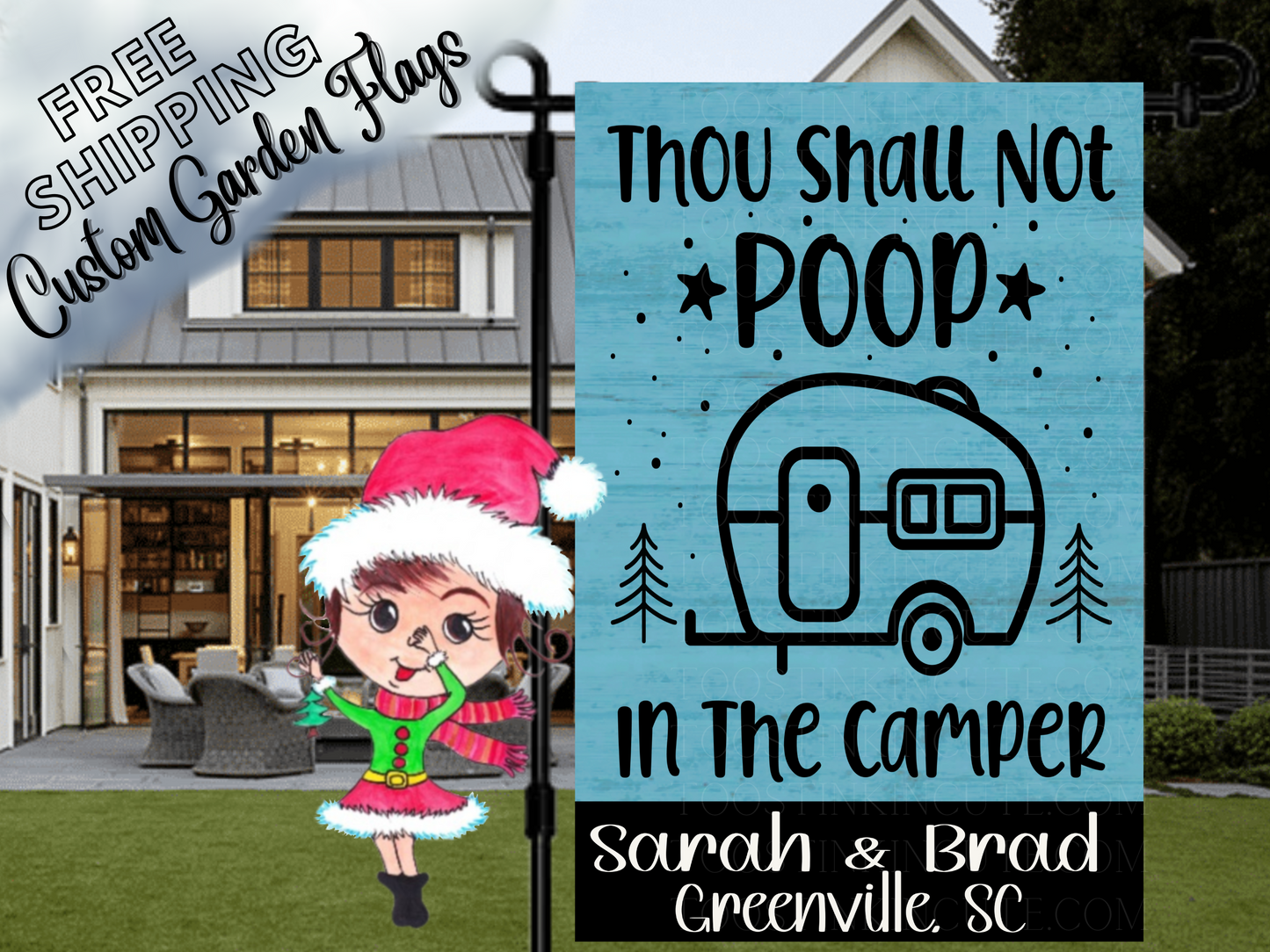 Thou Shall Not Poop in the Camper Garden Flag , Camping Flag
