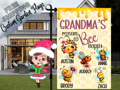 Grandma's Reasons to Bee Happy Garden Flag