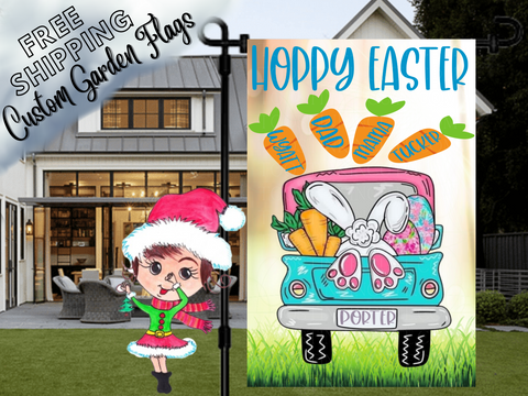 Easter Bunny Truck Personalized Garden Flag