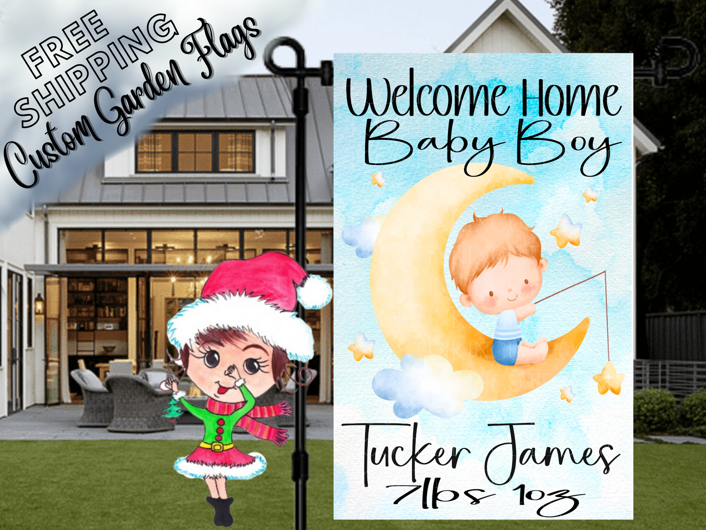 Welcome Home New Baby Boy on Cloud Garden Flag