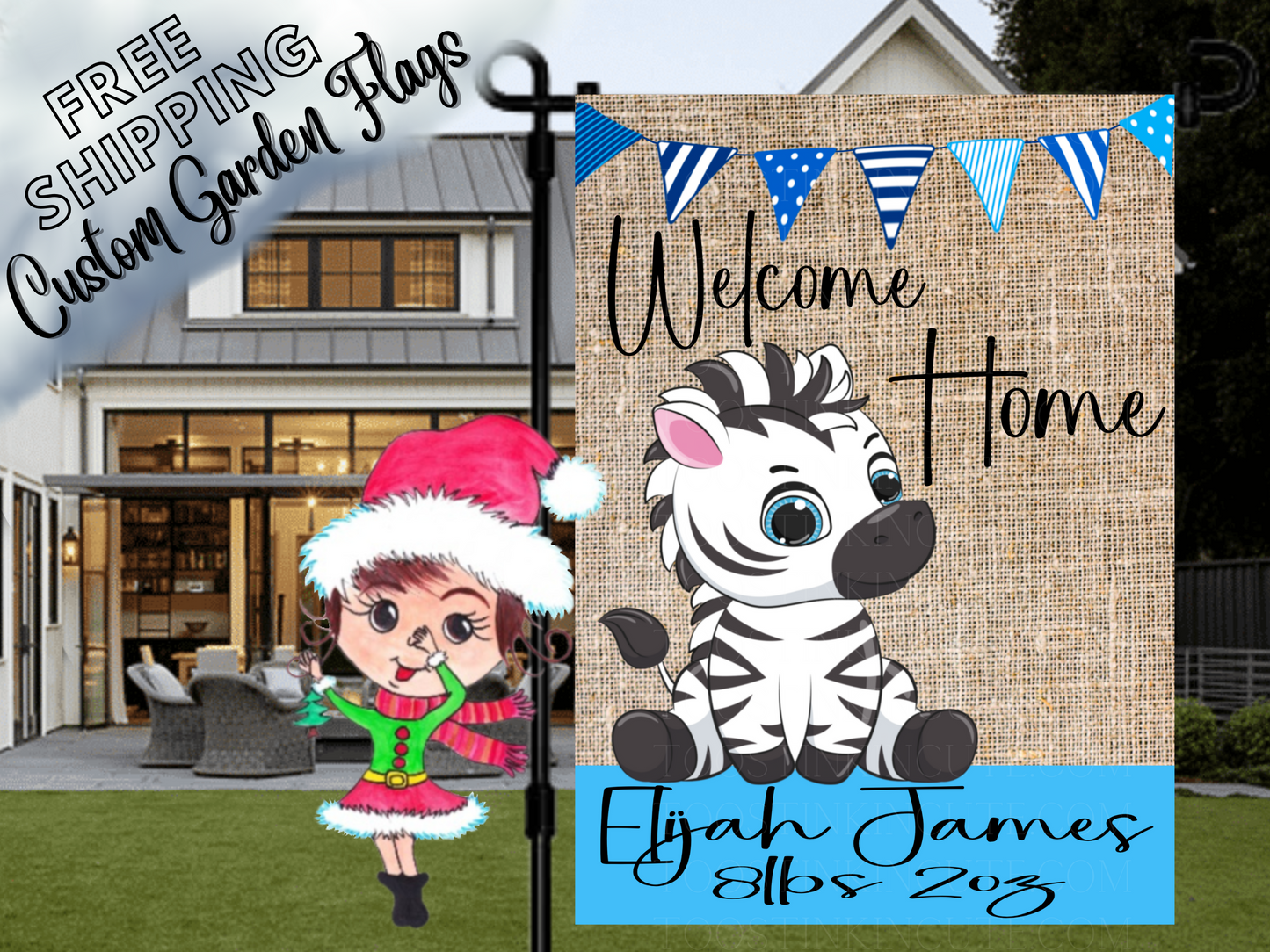 Baby Boy Zebra Garden Flag, Newborn Baby Flag